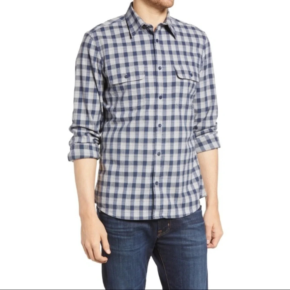 NWT 1901 Gray/Blue Plaid Flannel Button Down Long Sleeve Shirt Men’s XL